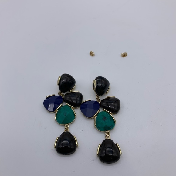 Multi Color Stones And Crystals Dangle Long Drop Fashion Earrings - Picture 6 of 9